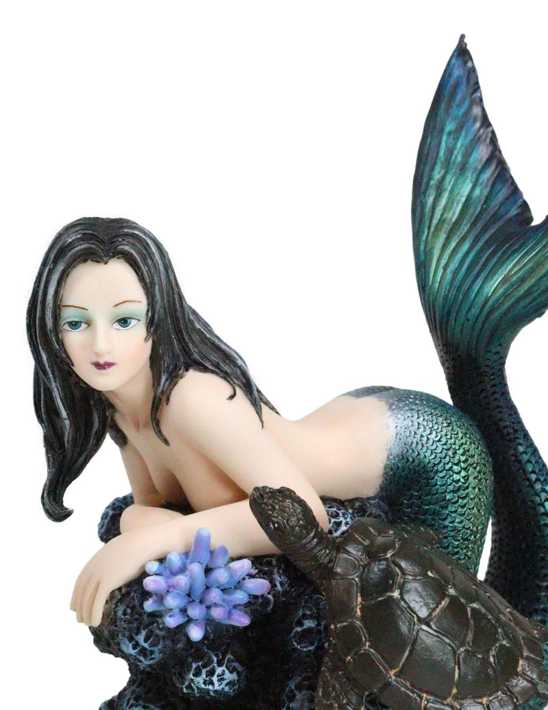 Siren Mermaid With Iridescent Tail And Turtle Companion By Coral Rocks Statue