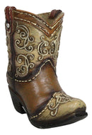 Rustic Western Cowboy Cowgirl Boot Faux Tooled Leather Scrollwork Pen Holder