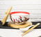 White Ume Plum Blossoms Donburi Ramen Bowl With Lid Trivet Spoon Chopsticks Set