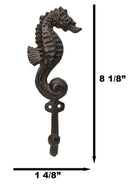 Pack of 2 Marine Ocean Nautical Seahorse Wall Cast Iron Rustic Coat Hooks