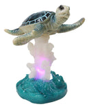 Nautical Blue Sea Turtle Swimming Over Acrylic Coral Reef With Waves Figurine