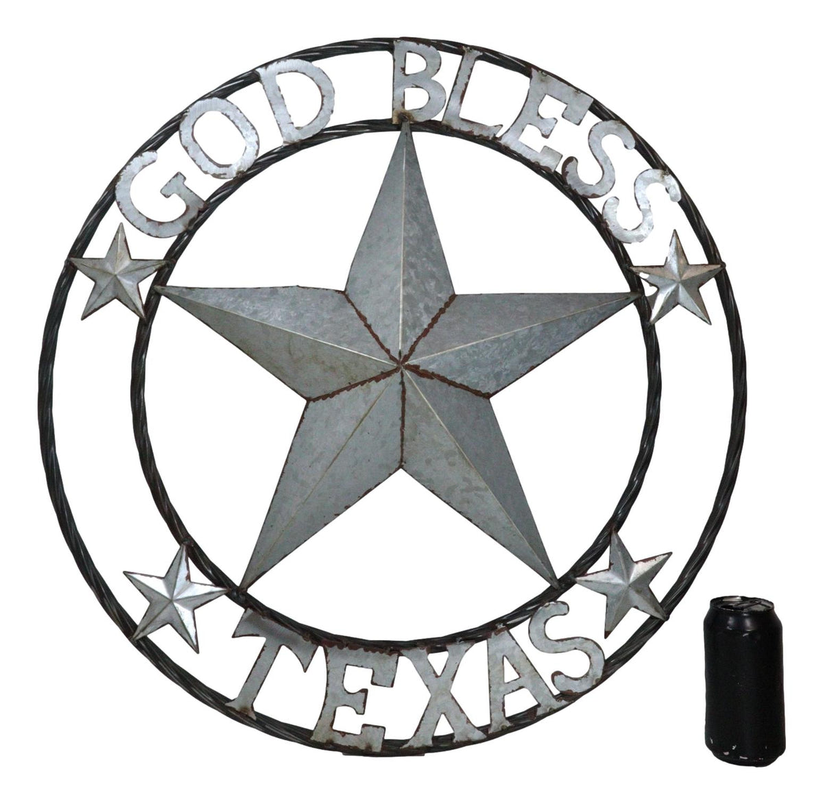 Large 24"D Rustic Western Star God Bless Texas Galvanized Metal Wall Circle Sign