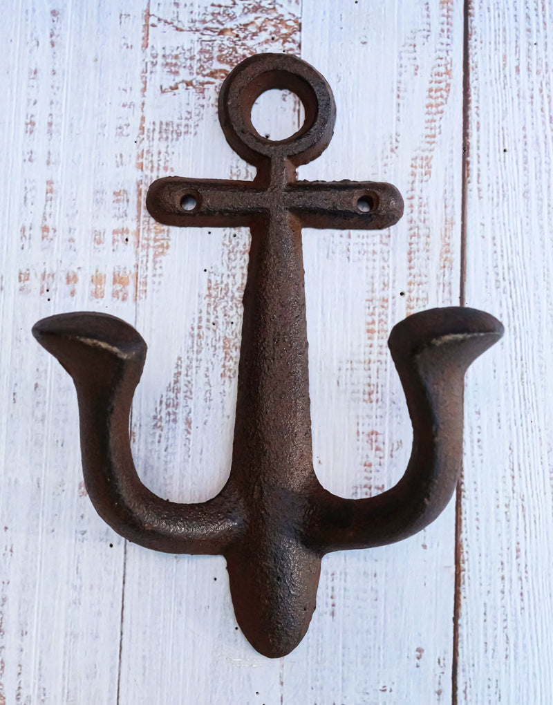 Cast Iron Rustic Sailor Nautical Marine Sea Ship Anchor 2 Pegs Double –  Ebros Gift