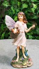 Enchanted Garden Butterfly Fairy With Floral Laurel And Apple Basket Figurine