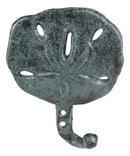 Set Of Two Cast Iron Verdigris Coastal Marine Sand Dollar Wall Coat Hook Hangers