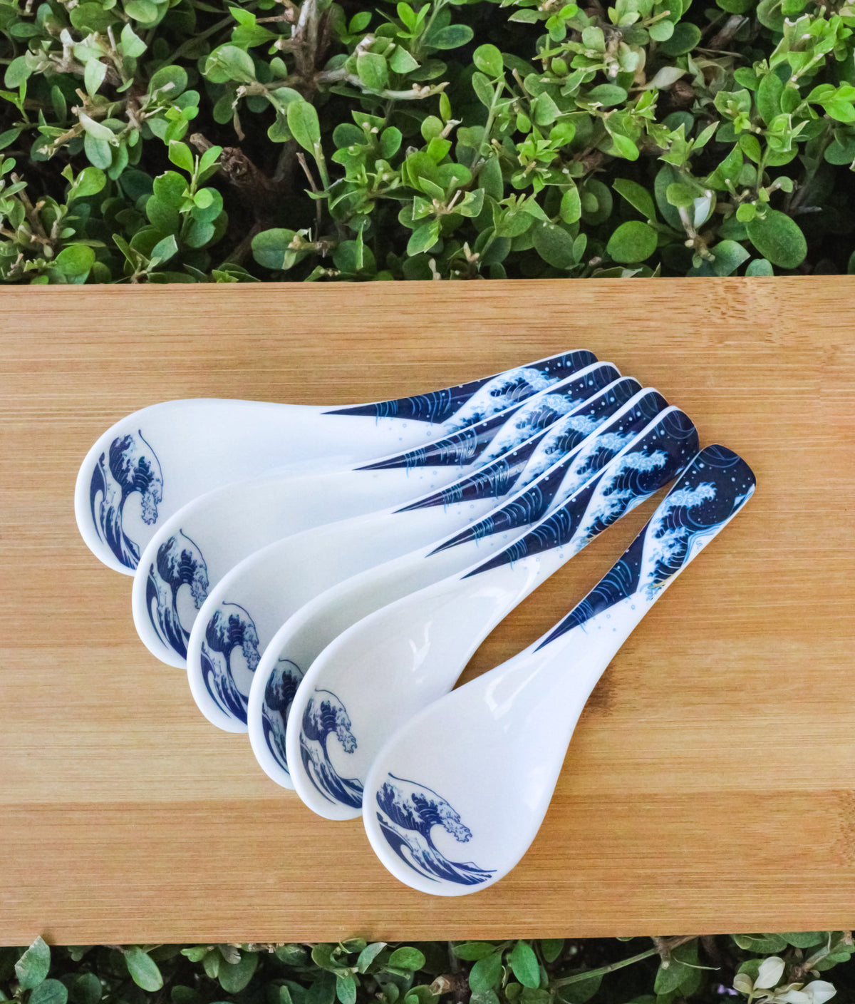 Set of 6 Great Wave Hokusai Porcelain Asian Soup Spoons Japanese Ramen Pho