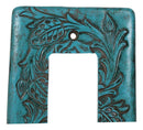 Set of 2 Western Tooled Floral Turquoise Wall Single Gang Rocker Switch Plates