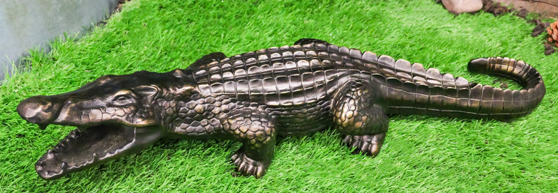 The Great Crocodile Baring Jaws And Razor Sharp Teeth Garden Accent Statue 23"L
