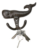 Set Of 2 Cast Iron Rustic Nautical Marine Sea Sperm Whale Double Wall Coat Hooks