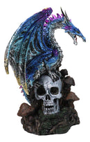 Metallic Blue Dragon with Purple Spikes Perching On Oversized Skull Figurine