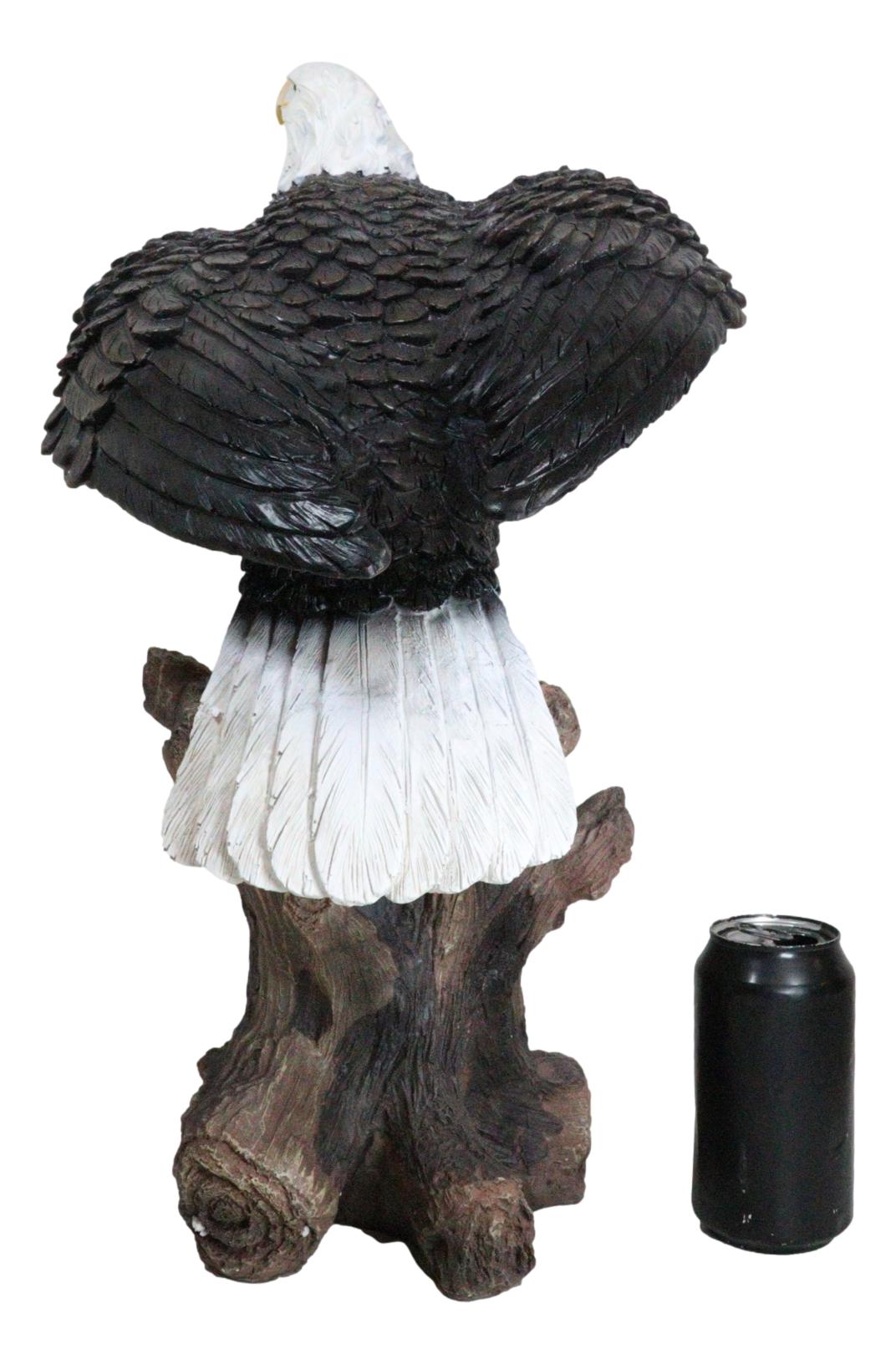 Large 21"H American Pride Bald Eagle Perching On Tree Stump Statue Patriotic Art