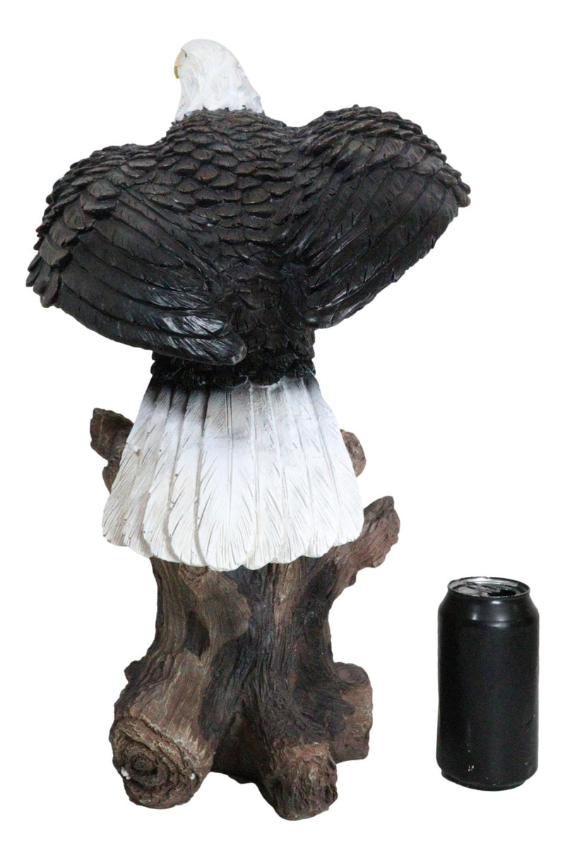 Large 21"H American Pride Bald Eagle Perching On Tree Stump Statue Patriotic Art