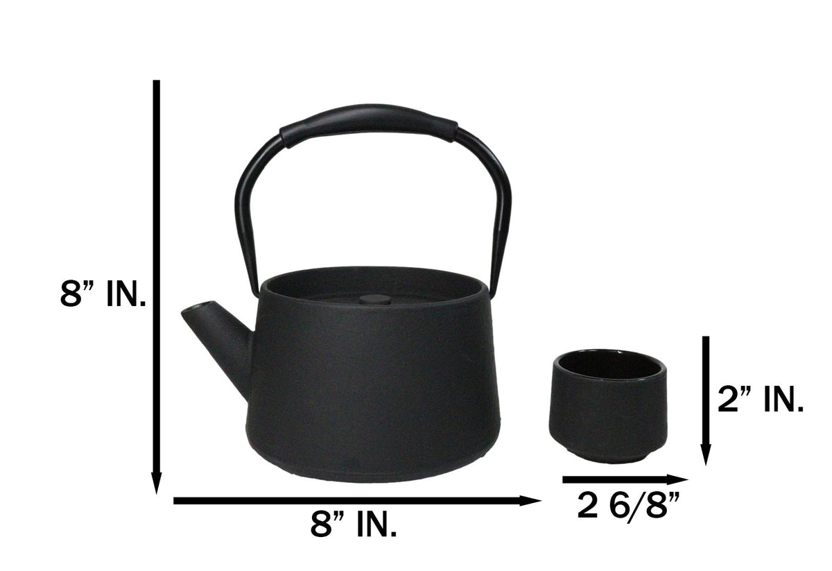 Black Modern Straight Edge Tetsubin Cast Iron Teapot 33oz And 4 Tea Cups Set