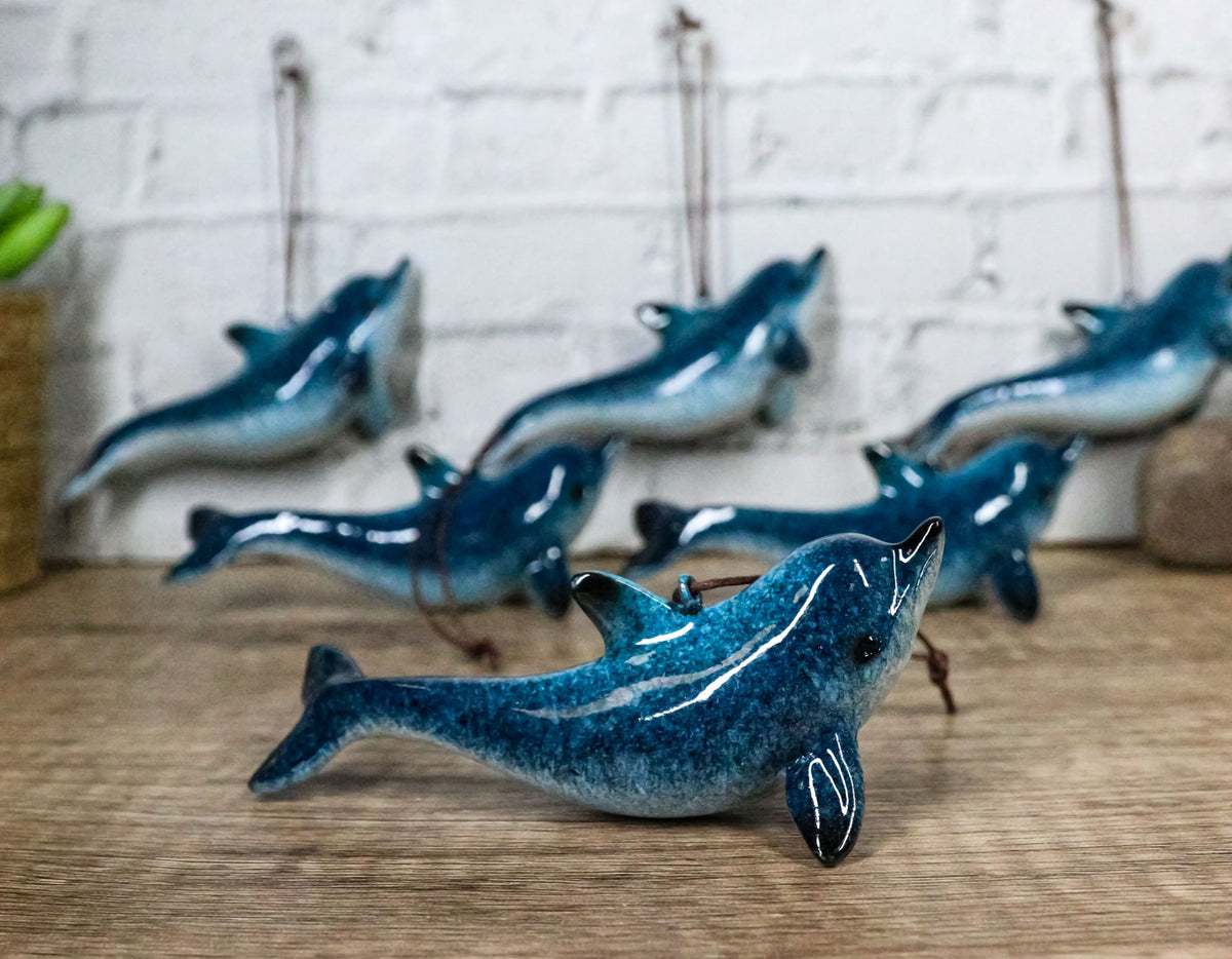 Set Of 6 Nautical Blue Dolphins Ocean Marine Wall Hanging Decor Tree Ornaments