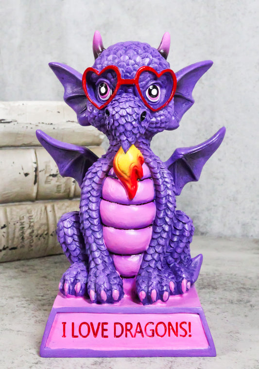 Fantasy Purple Koan Cartoon Chibi Dragon Collectible Figurine I Love Dragons! - Ebros Gift