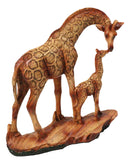 Safari Giraffe Family Figurine Mother and Calf Faux Wood Carved Look Figurine