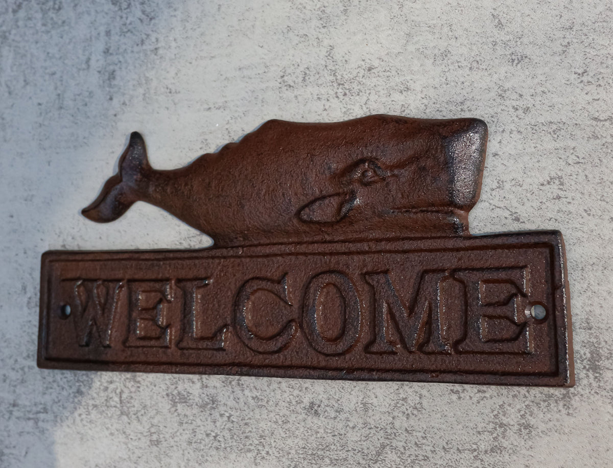 Cast Iron Nautical Ocean Sperm Whale Welcome Sign Decorative Wall Door Plaque