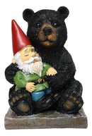 Backwoods Buddies Black Bear Hugging Gnome Figurine Whimsical Woodland Bear