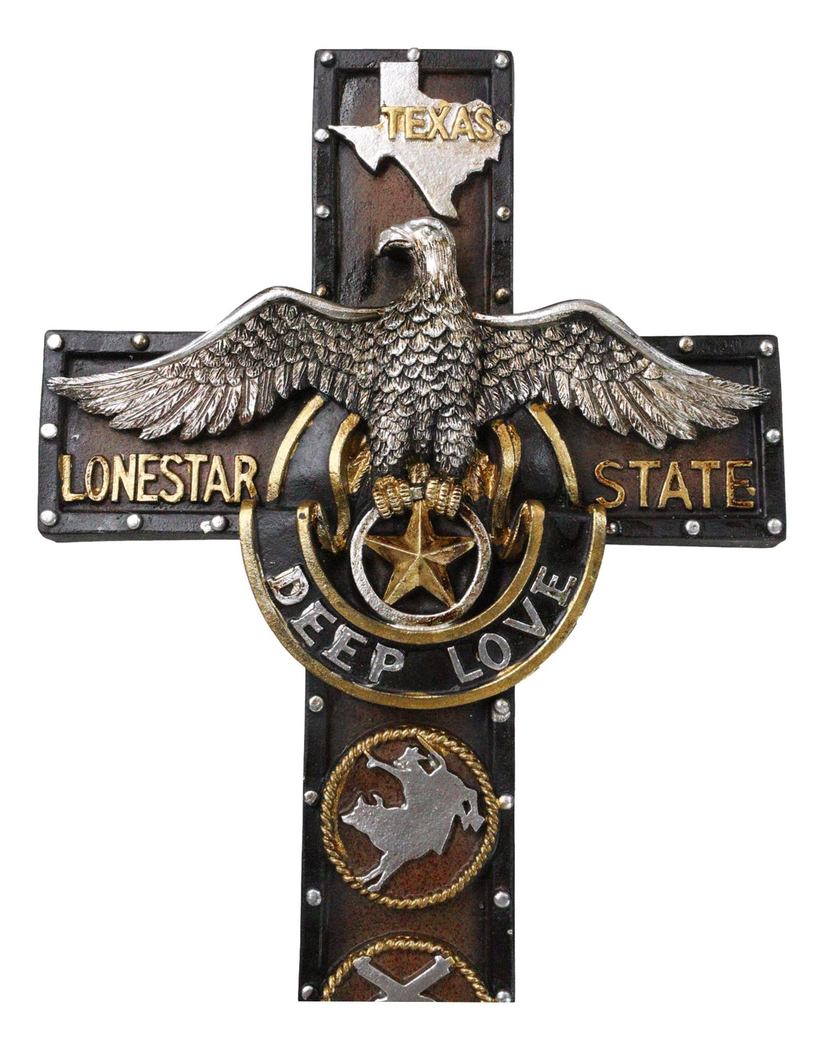 Western Rodeo Cowboy Pistols Spur Boots Texas Lone Star State Eagle Wall Cross