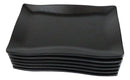 Pack Of 6 Black Silk Melamine Rectangular Wavy Sushi Dinner Buffet Plates 8.25”L