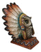 Native American Indian Great Horned Owl Chief With Roach Headdress Figurine