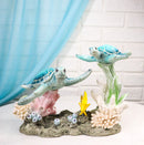 Marine Ocean Blue Sea Turtles Family With Yellow Fish And Coral Reef Figurine