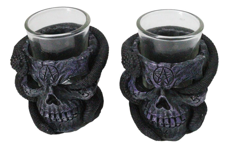 Set Of 2 Ossuary Gothic Pentagram Slitherin Skull And Serpent Snake Shot Glasses