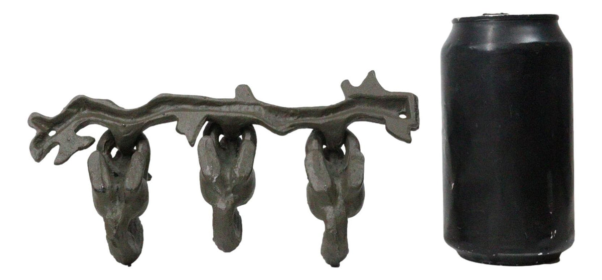 Rustic Country Cast Iron Squirrel On Tree Branch 4-Peg Wall Coat Hooks 13"L
