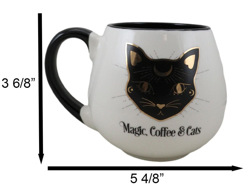 Wicca Magic Coffee Cats Feline Crescent Moon Cat With Gold Tone Ceramic Mug