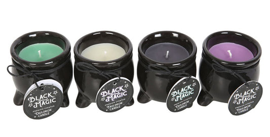 Pack of 12 Ceramic Witch Halloween Black Magic Cauldron Scented Pillar Candles