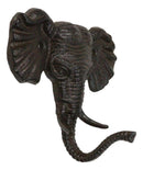 Pack Of 2 Rustic Cast Iron Safari Elephant Trunk Up Wall Hook Hanger Sculpture