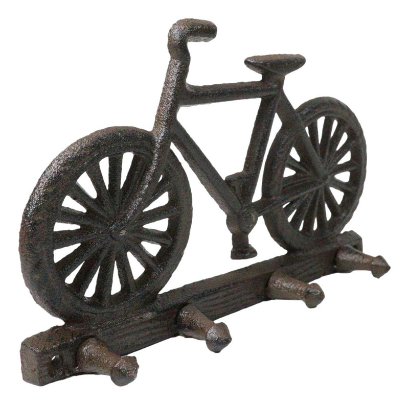 Rustic Cast Iron Hobby Pastime Bicycle Quadruple Multi Peg Wall Coat Hat Hook 8"