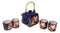 Golden Crane With Red Moon Blue Ceramic Hexagonal Teapot With 4 Tea Cups Set
