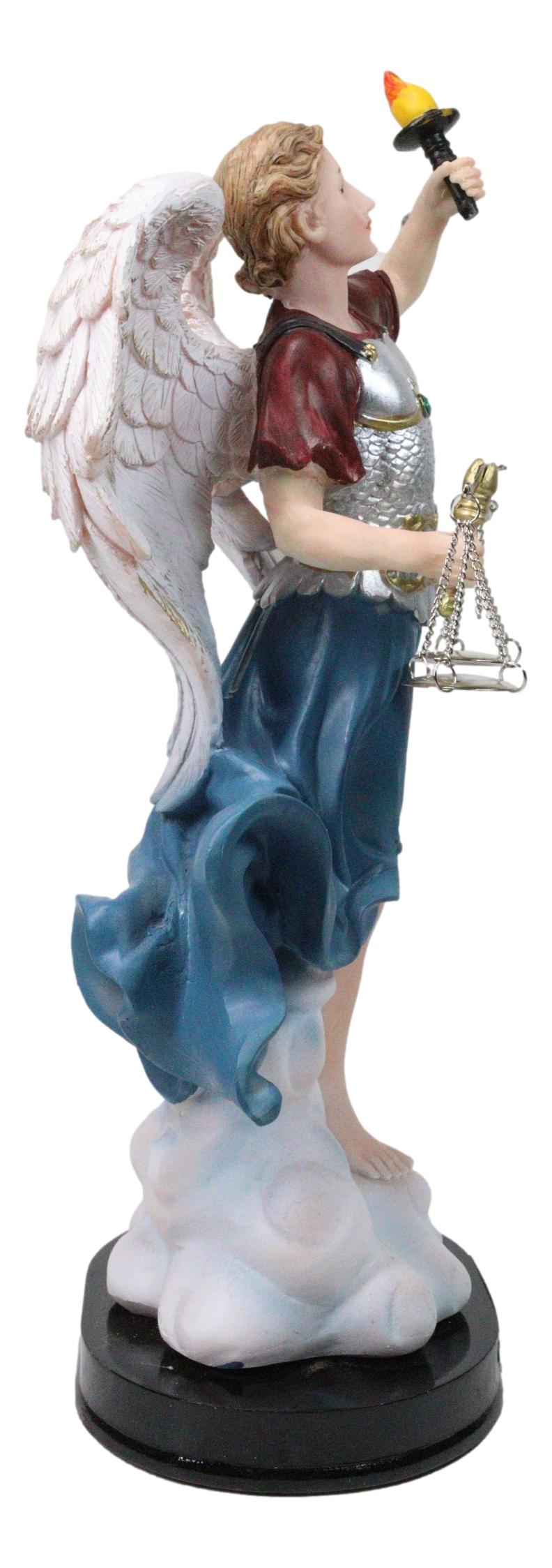 Archangel Saint Uriel Holding Torch and Scales of Justice Figurine With Base 12"
