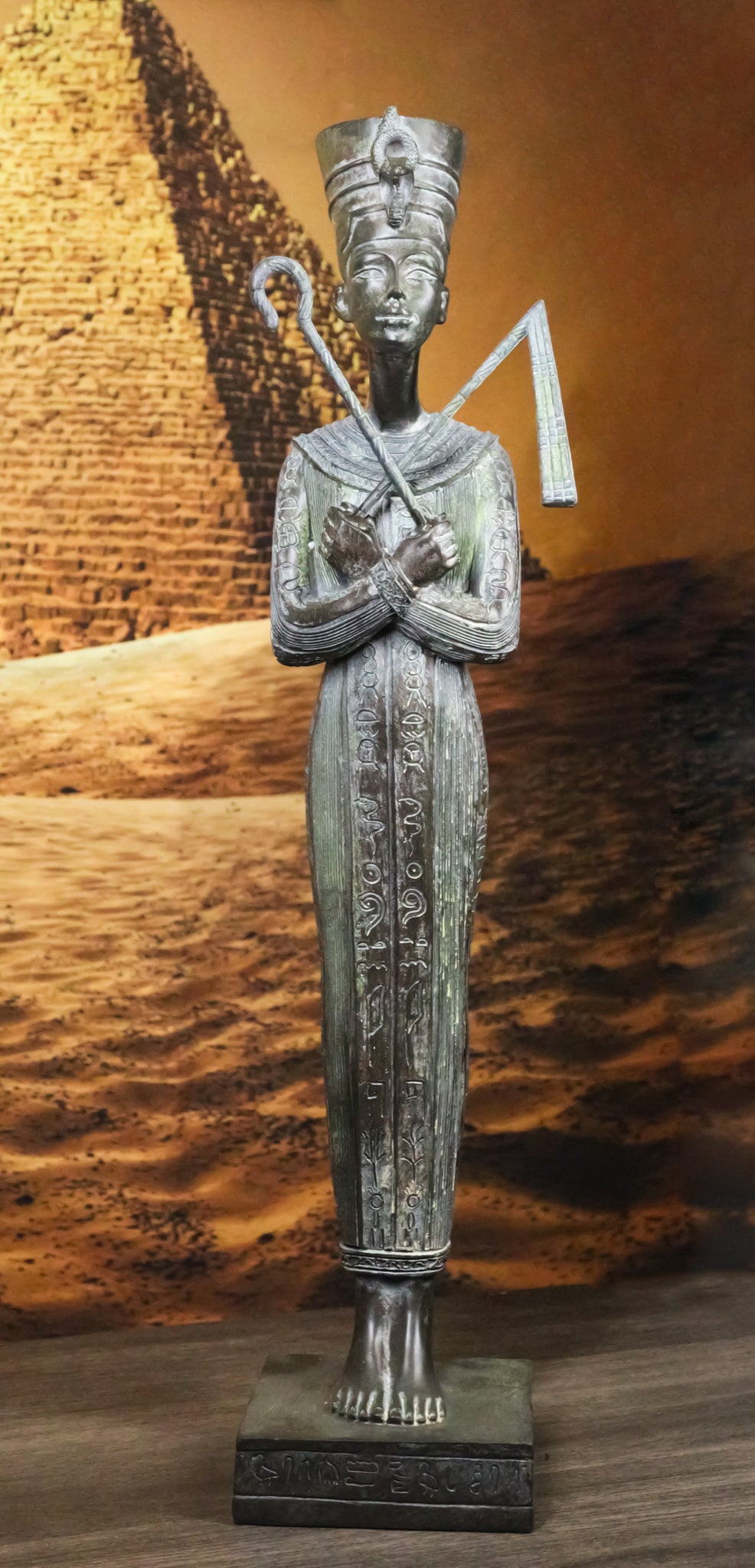 Egyptian Queen Nefertiti With Nemes Crook and Flail Statue With Base 20"H