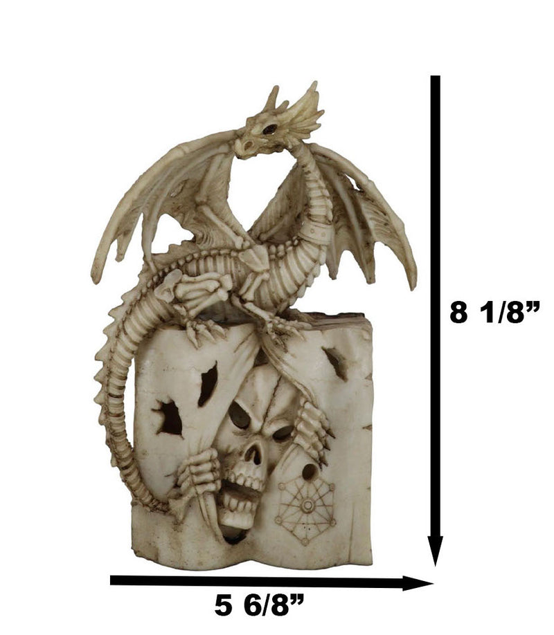 Skeleton Bone Dragon On Spell Book Of The Dead Skull Mummy LED Light Figurine