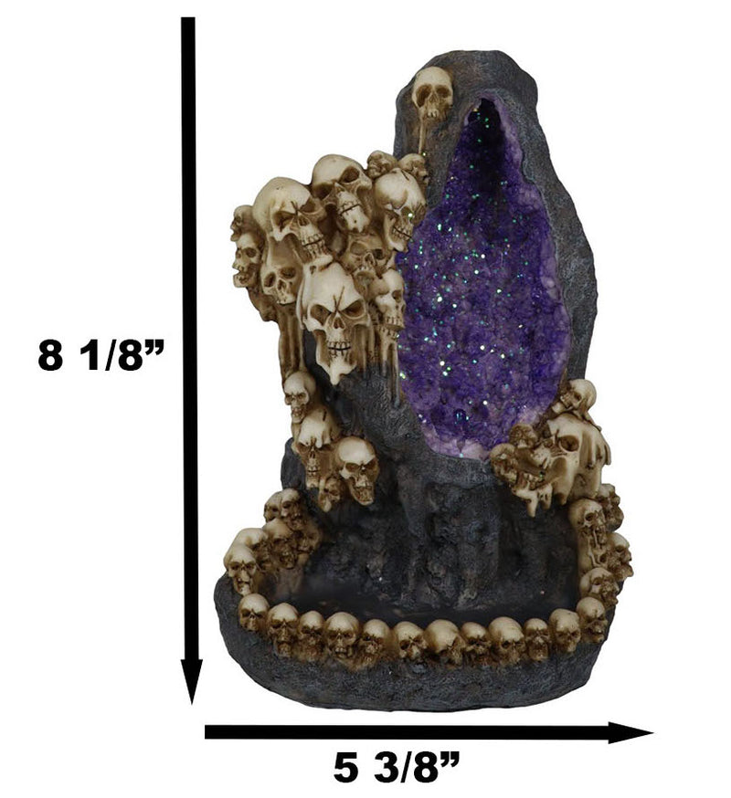 Gothic Melting Skulls Faux Geode Crystals LED Light Cave Backflow Incense Burner