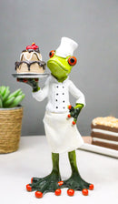 French Monsieur Baker Frog With Birthday Cake Decorative Figurine