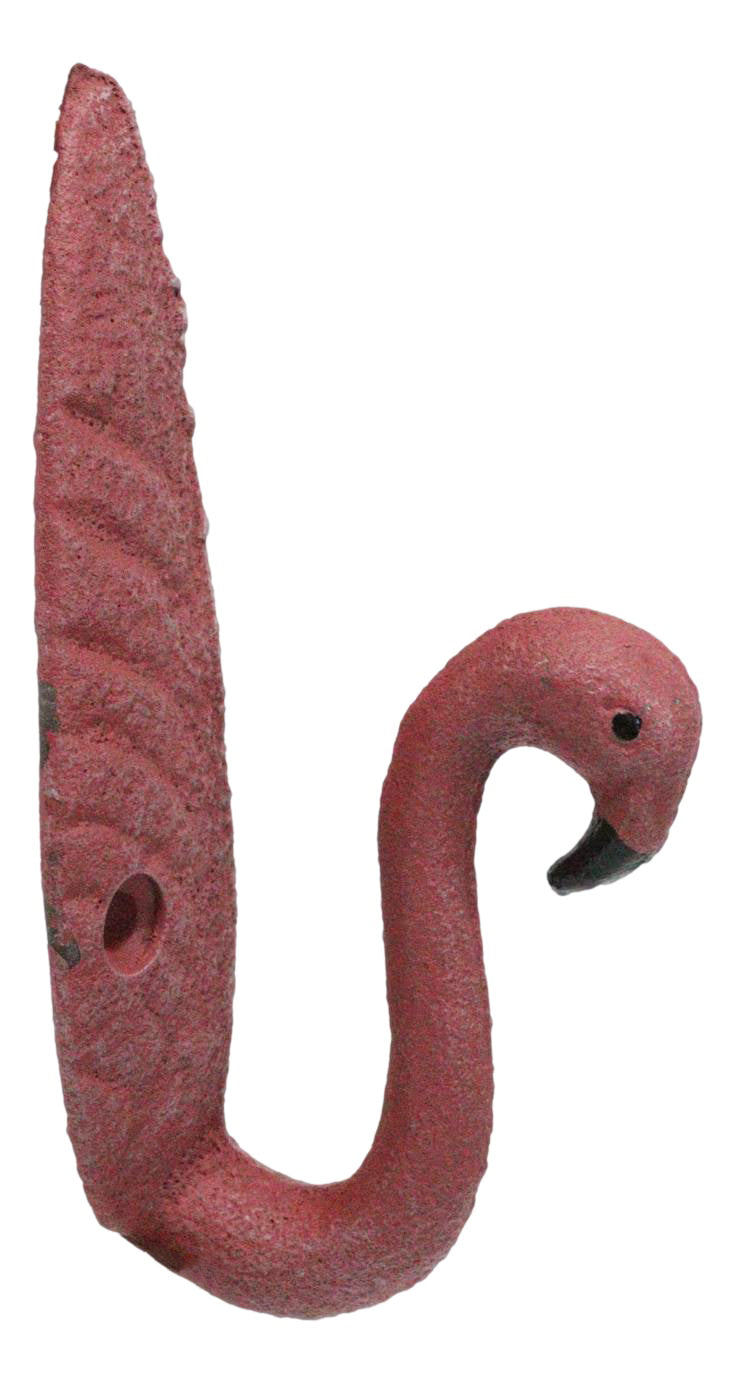 Pack Of 2 Cast Iron Tropical Bird of Paradise Pink Flamingo Wall Hook Plaque