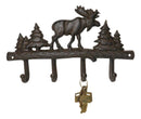 Cast Iron Rustic Western Elk Moose Deer Roaming Pine Woodlands 4-Peg Wall Hooks