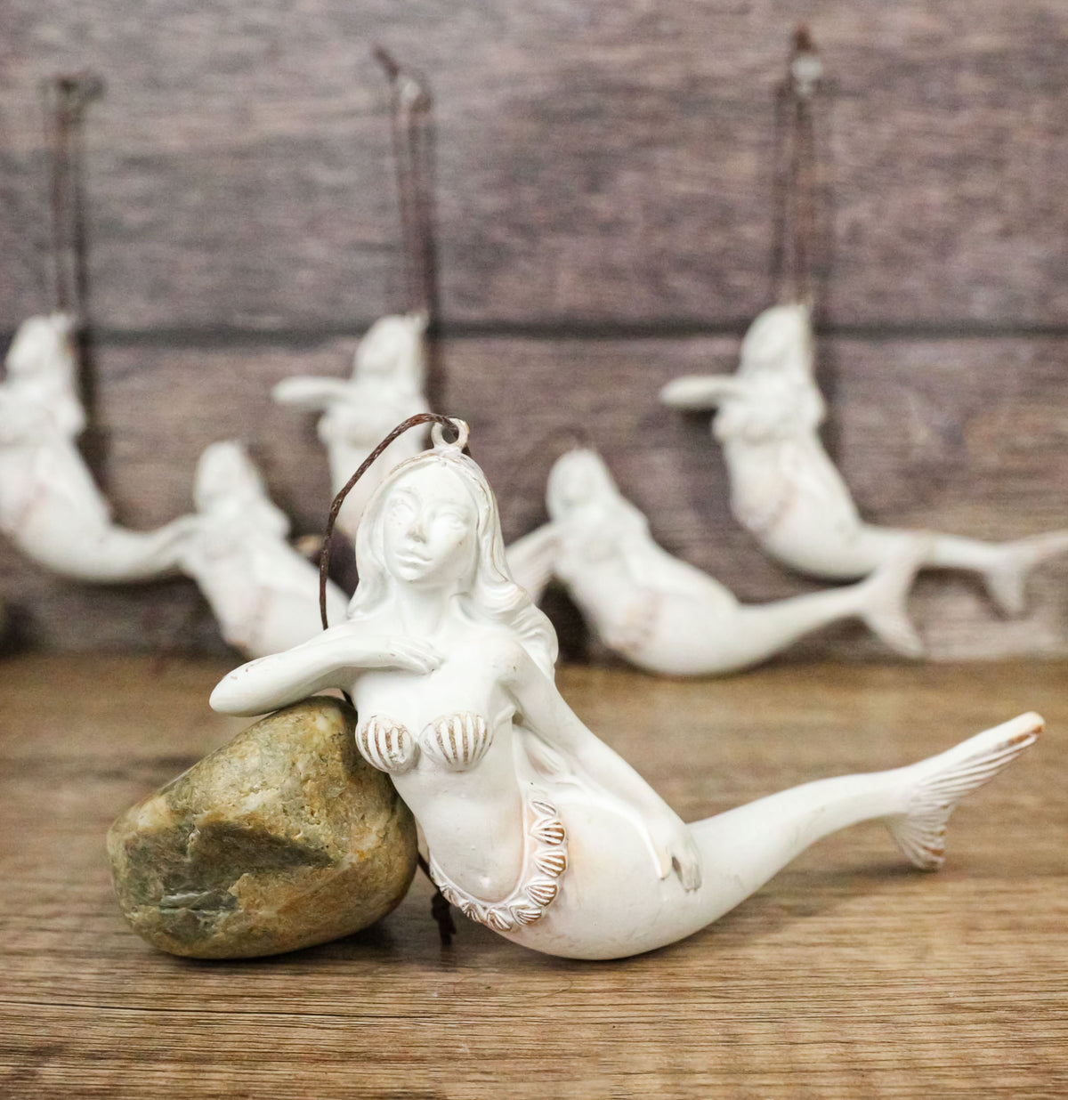 Set Of 6 Antique White Ocean Marine Mermaid Wall Hanging Decor Tree Ornaments