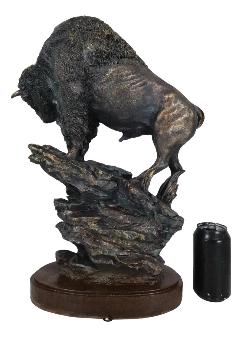 Large 20"H North American Grassland Plains Bison Buffalo On Rocky Slope Statue