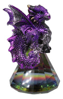 Fantasy Metallic Purple Silver Dragon On Iridescent Pyramid Glass Small Figurine