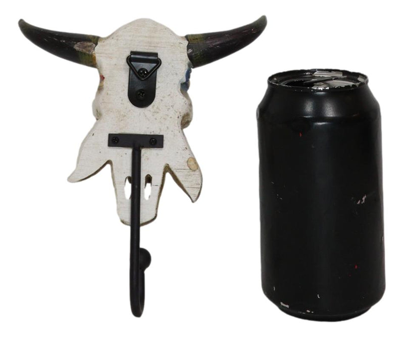 Western Star Patriotic American Flag Cow Skull With Feathers Single Wall Hook