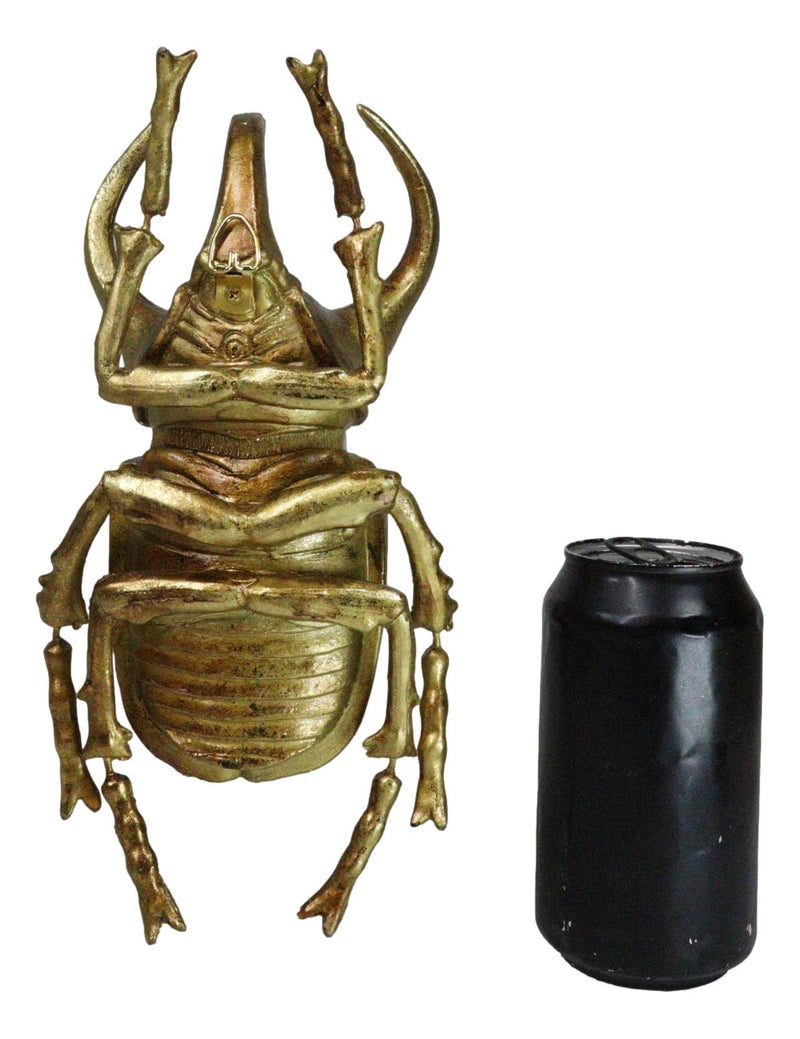 Medium Gold Resin 3 Horned Rhinoceros Beetle Wall Decor Or Tabletop Figurine