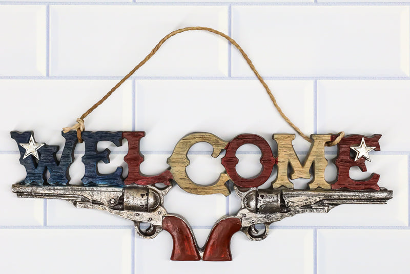 Rustic Western Texas Lone Star Dual Revolver Pistols Welcome Sign Wall Decor