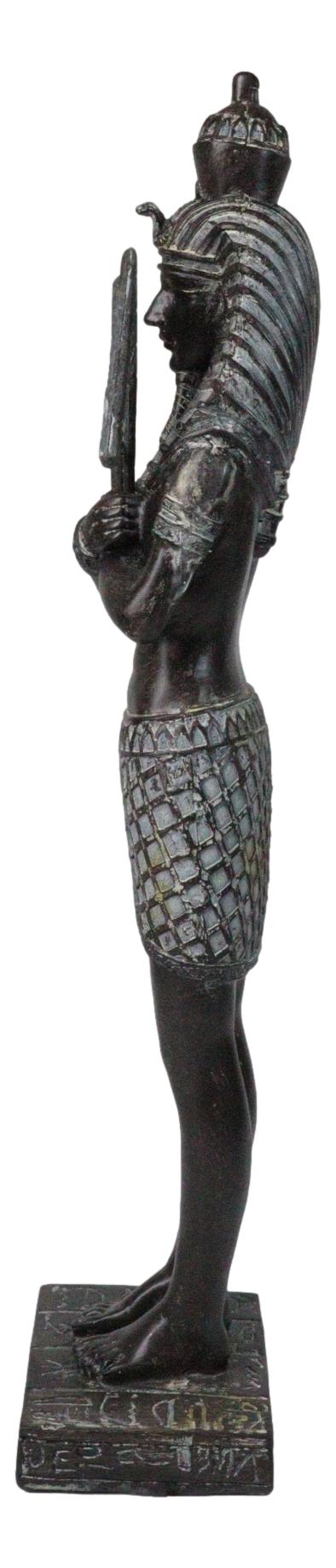 Egyptian Warrior King Pharaoh With Nemes Crook And Flail Standing On Base Statue