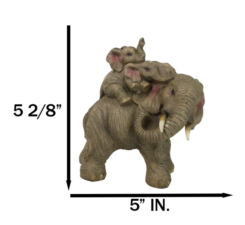 Safari Savanna Whimsical Elephant Father And 2 Calves On Piggyback Figurine 5"H