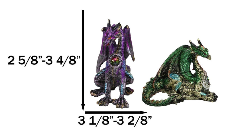 Set of 4 Colorful Metallic Elemental Dragons in Multiple Poses Mini Figurines