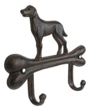 Pack of 2 Cast Iron Rustic Abstract Faithful Dog with Bone Double Wall Hooks